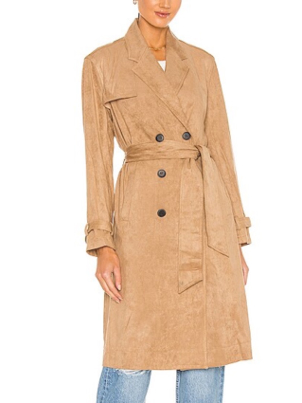 Brochu Walker Tan Suede Effect Trench Coat with Tie Belt